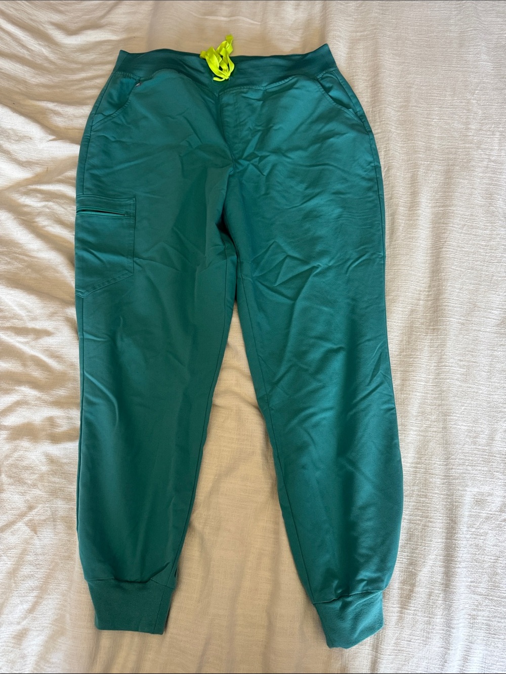 Figs Teal Jogger Pants with Neon Lime Drawstring